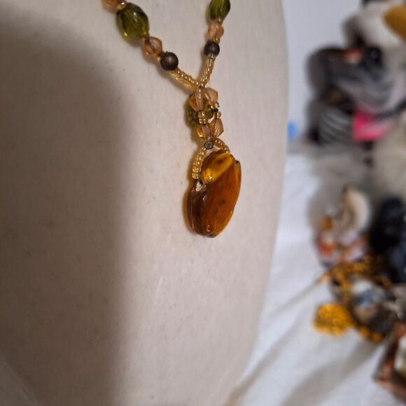 Amber Glass Women's Necklace Beaded Fairy Core Whimsical Boho Feminine - Picture 10 of 11